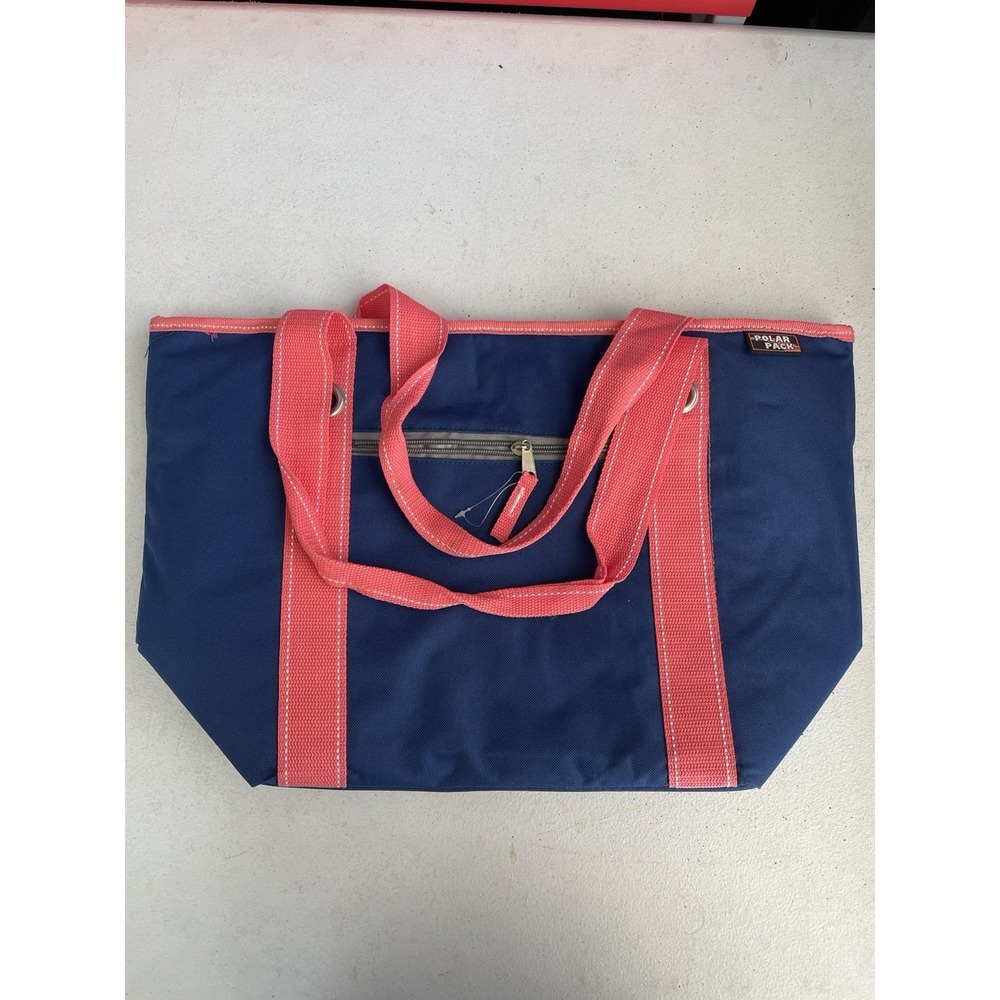 Polar Pack Navy Coral Cooler Tote Bag 19x12 Insulated Lunch Beach Travel